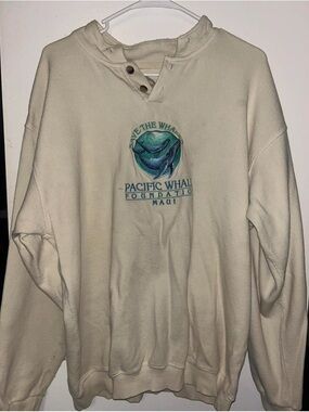 Pacific Whale Foundation Maui Embroidered Hoodie - Cream with Teal Graphic